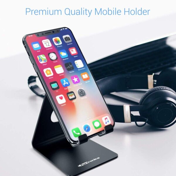 1733337306 Portronics MODESK Universal Mobile Holder Stand with Metal Body Anti Skid Design Light Weight for All Smartphones Tablets Kindle iPadBlack