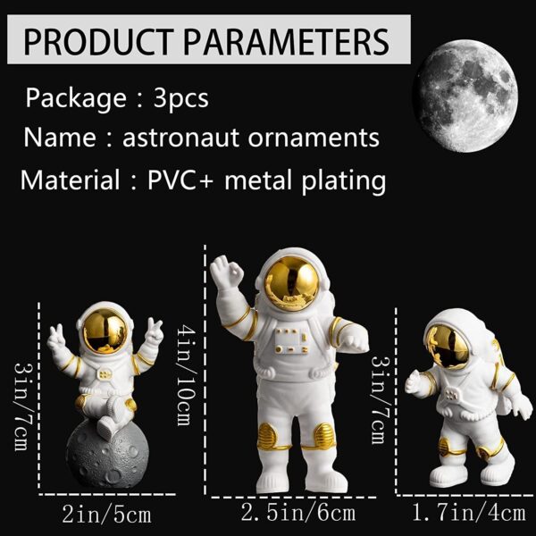 1733351389 Street27 Polyvinyl Chloride 3Pcs Astronaut Action Figurine Home Decor Astronaut Statue Study Office Desk Decor Showpiece Gift Decoration Accessories Outer Space Pvc SculptureGolden