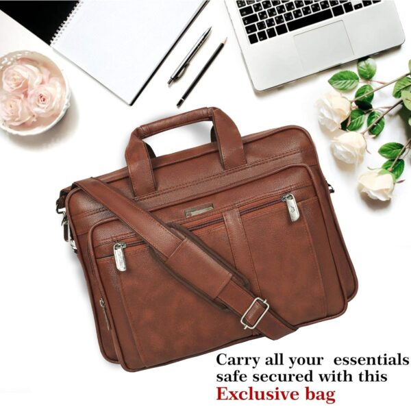 1733359668 Zipline Office Laptop Synthetic Leather Executive Formal 15.6 inch Laptop MacBook Briefcase MessengerOfficeTravelBusiness Bag for Men Women with Multiple compartments