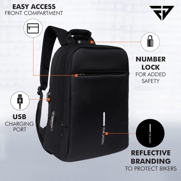 1733416073 FUR JADEN Anti Theft Number Lock Backpack Bag with 15.6 Inch Laptop Compartment USB Charging Port Organizer Pocket for Men Women Boys Girls