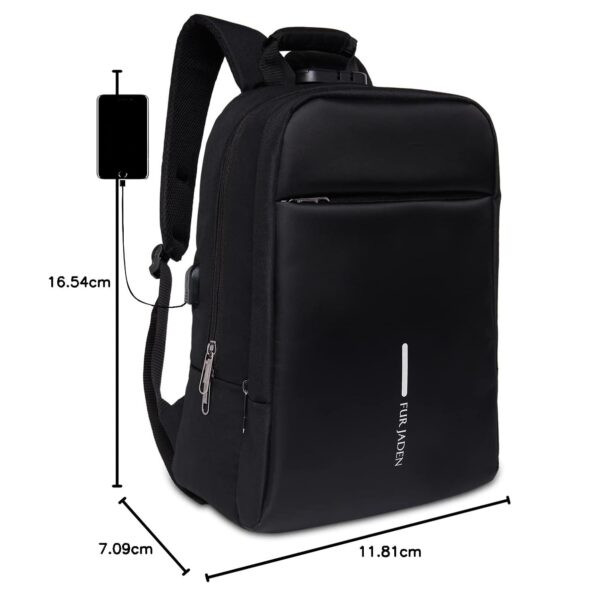 1733416100 FUR JADEN Anti Theft Number Lock Backpack Bag with 15.6 Inch Laptop Compartment USB Charging Port Organizer Pocket for Men Women Boys Girls