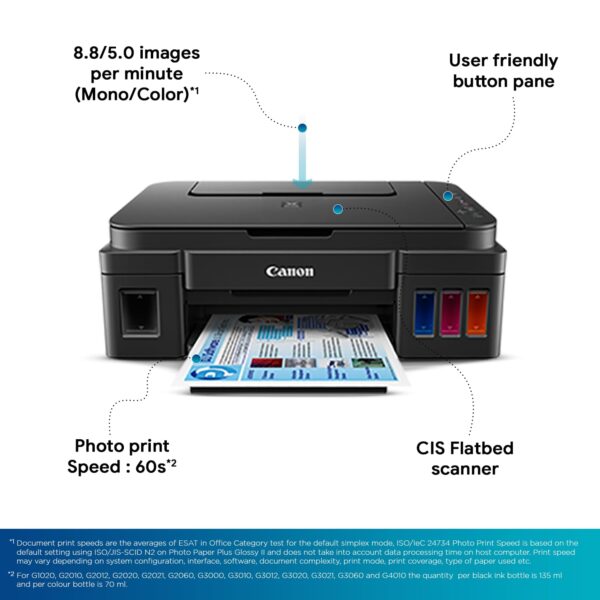 1733422807 Canon PIXMA MegaTank G3000 All in One WiFi Inktank Colour Printer with 2 Additional Black Ink Bottles