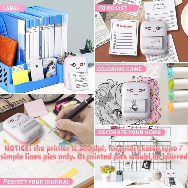 1733459548 ZEITEL® Mini Bluetooth Thermal Printer Portable Label Printer Inkfree Printer for Android iOS System Black on White Thermal Printer with 10 Roll of Print Paper Stickers Pink