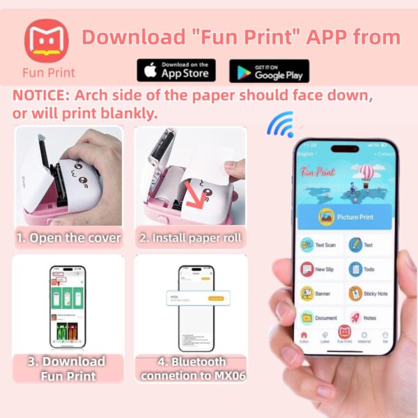 1733459553 ZEITEL® Mini Bluetooth Thermal Printer Portable Label Printer Inkfree Printer for Android iOS System Black on White Thermal Printer with 10 Roll of Print Paper Stickers Pink