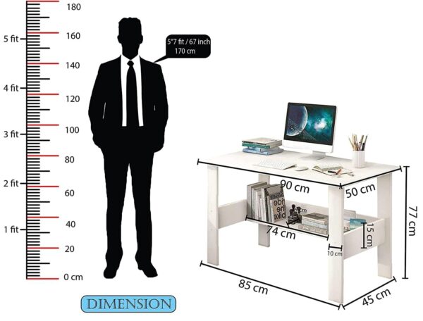 1733469319 Lukzer Engineered Wood Computer Desk with One Tier Shelves Laptop Study Table for Office Home Workstation Writing Modern Desk ST 004 White 90 x 50 x 77 cm