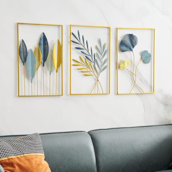 1733474307 FUNTEREST Gold Leaf Wall Decor Modern Wall Art Home Decor Set of 3 Metal Wall Hanging Decoration for Living Room Office Bedroom Hotel