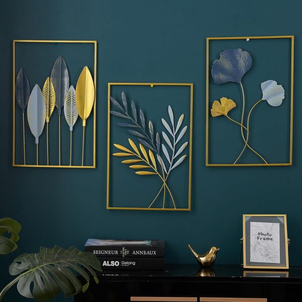 1733474317 FUNTEREST Gold Leaf Wall Decor Modern Wall Art Home Decor Set of 3 Metal Wall Hanging Decoration for Living Room Office Bedroom Hotel