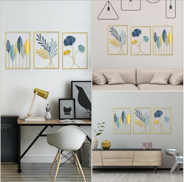 1733474319 FUNTEREST Gold Leaf Wall Decor Modern Wall Art Home Decor Set of 3 Metal Wall Hanging Decoration for Living Room Office Bedroom Hotel