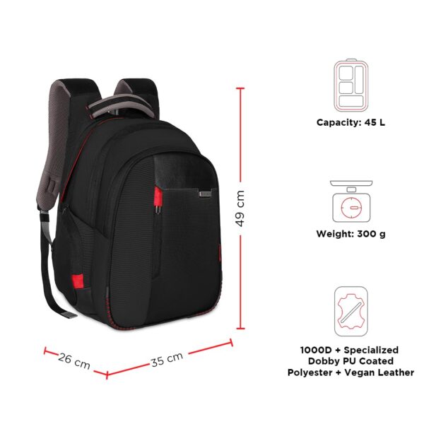 1733480203 Harissons Sirius 45L Water Repellent Laptop Backpack for Men Women Fits 15.6 Inch Laptops Built in Rain Cover Ergo Grip Backstraps External USB Headphone Port