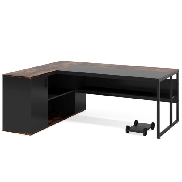 1733502808 Tekavo Executive Table For Office L Shaped Director Desk Manager Cabin Desk With Storage 180 CmDiy Engineered Wood Polished Black