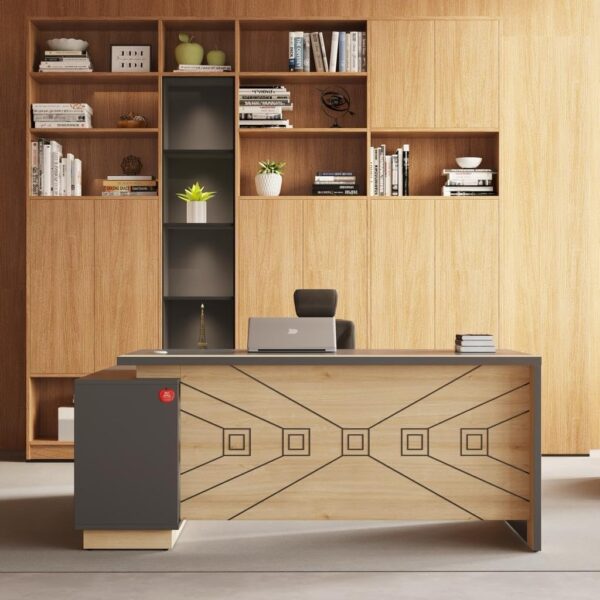 1733507216 L Shaped Office Table with a Right Side Runner Drawer RA411 by Red Apple Furniture