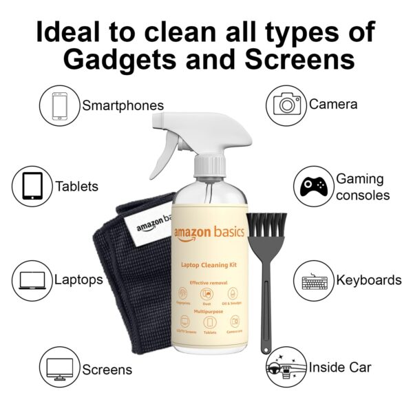 1733579169 Amazon Basics 2 in 1 Professional Screen and Lens Cleaning Kit for Lens Binocular Laptop TV Monitor Smartphone Tablet Non Toxic Formula 500 ml