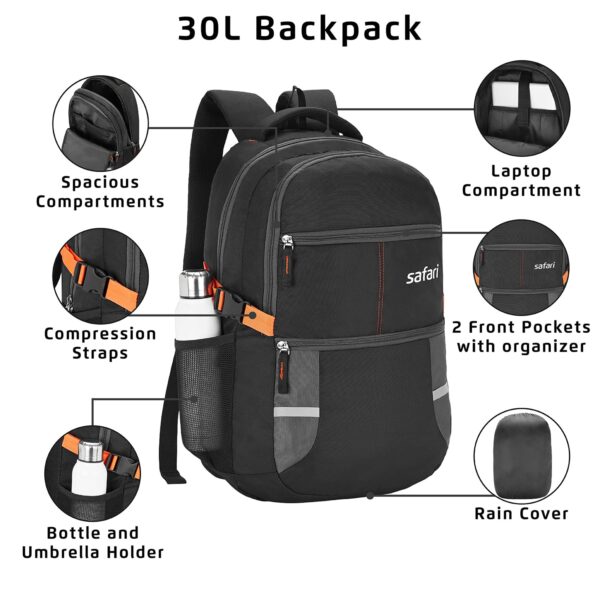 1733583735 Safari Omega spaciouslarge laptop backpack with Raincover college bag travel bag for men and women Black 30 Litre