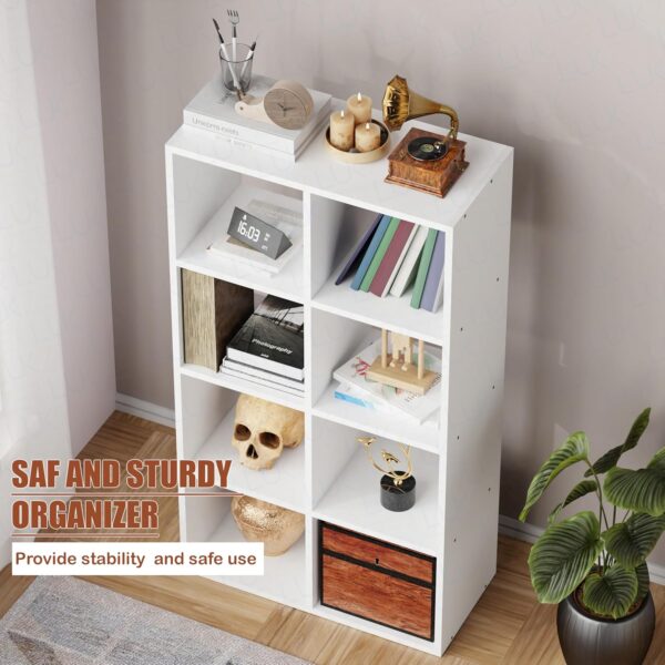 1733587063 Lukzer 8 Shelf Engineered Wood Bookshelf Storage Organizer Furniture for Living Room Kitchen Office or Home Use Open Cube Cabinet MR 009 White 110 x 60 x 28 CM DIY Do It Yourself