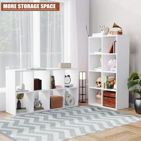 1733587071 Lukzer 8 Shelf Engineered Wood Bookshelf Storage Organizer Furniture for Living Room Kitchen Office or Home Use Open Cube Cabinet MR 009 White 110 x 60 x 28 CM DIY Do It Yourself