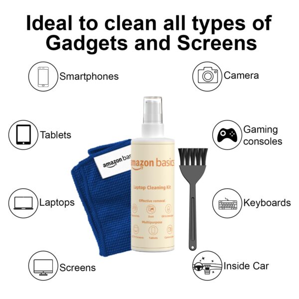 1733595976 Amazon Basics 2 in 1 Professional Screen and Lens Cleaning Kit for Lens Binocular Laptop TV Monitor Smartphone Tablet Non Toxic Formula 250 ml