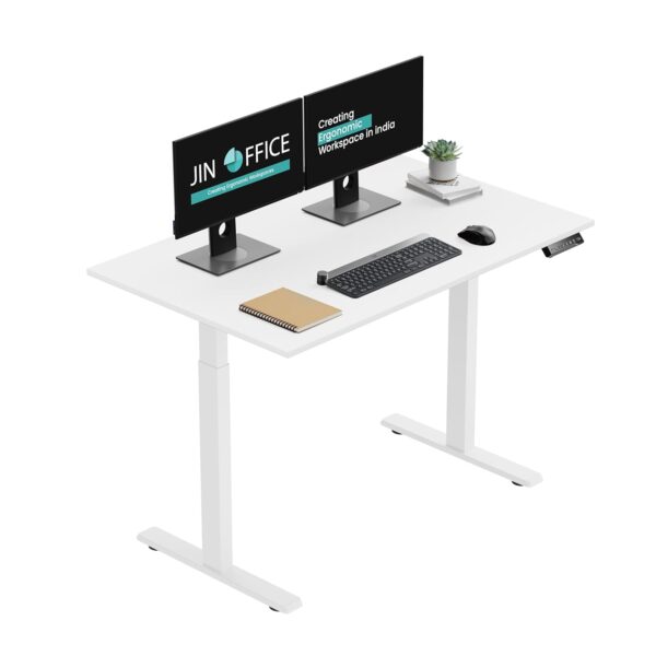 1733669868 JIN OFFICE Electric Height Adjustable Desk 100 Kg Weight Capacity3 Year Warranty Motorized Sit Stand Desk 3 Memory Preset White Frame with White Top 1200 X 750 mm25MM Thickness