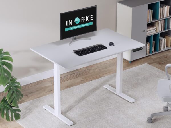 1733669882 JIN OFFICE Electric Height Adjustable Desk 100 Kg Weight Capacity3 Year Warranty Motorized Sit Stand Desk 3 Memory Preset White Frame with White Top 1200 X 750 mm25MM Thickness