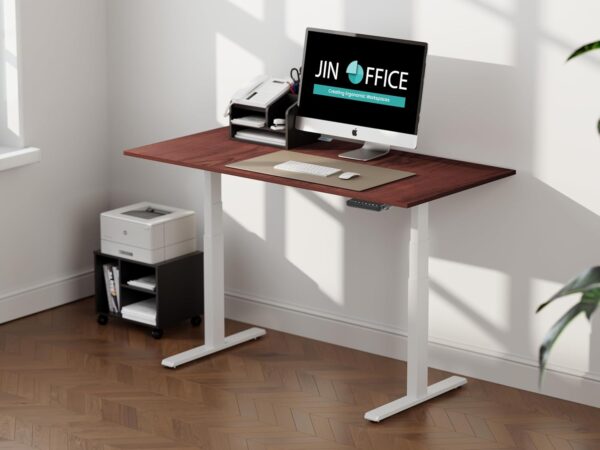 1733674680 JIN OFFICE Height Adjustable Desk Electric Dual Motor 3 Stage 125 Kg Wt. Capacity with Memory Presets Frame with Table top Black Frame Brown Top 1200 by 750 mm