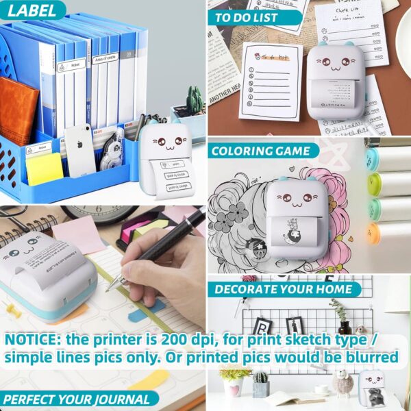 1733697996 ZEITEL® Mini Bluetooth Thermal Printer Portable Label Printer Inkfree Printer for Android iOS System Black on White Thermal Printer with 13 Roll of Print Paper Stickers Blue