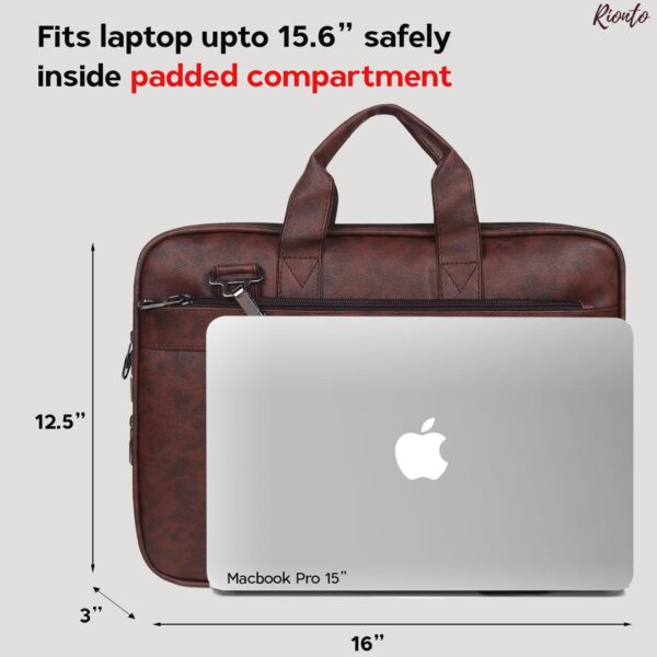 1733732828 RIONTO Messenger Bag Laptop Bag for Men PU Leather Expandable Office Bag for Men Supports Laptop Upto 15.6 inches Tan