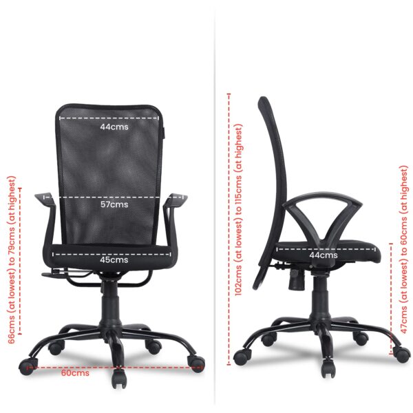 1733829800 Green Soul Seoul Office Chair Mid Back Mesh Ergonomic Home Office Desk Chair with Comfortable Spacious Seat Rocking tilt Mechanism Heavy Duty Metal Base Smart Black