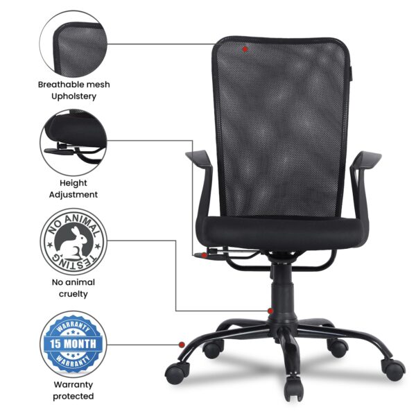 1733829806 Green Soul Seoul Office Chair Mid Back Mesh Ergonomic Home Office Desk Chair with Comfortable Spacious Seat Rocking tilt Mechanism Heavy Duty Metal Base Smart Black