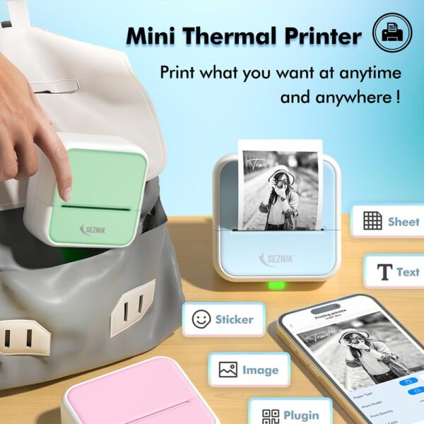 1733898638 SEZNIK Mini Printer Inkless Thermal Bluetooth Portable Printer Compatible Android iOS Mobile. 1 Year Warranty MiniX Green