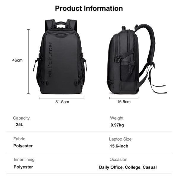 1733917515 Arctic Hunter Backpack for Men Light weight 15.6 Laptop Backpack Water resistant Stylish Anti theft 25L Laptop Bag 5 Compartment for Travel Business College and Daily Use