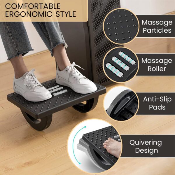 1733951640 ABOUT SPACE Rocking Footrest Acupressure Underdesk Foot Step Stool with Ergonomic Design Massage Rollers Anti Slip Base Foot Stool for Office Chair Under Table for Work Home