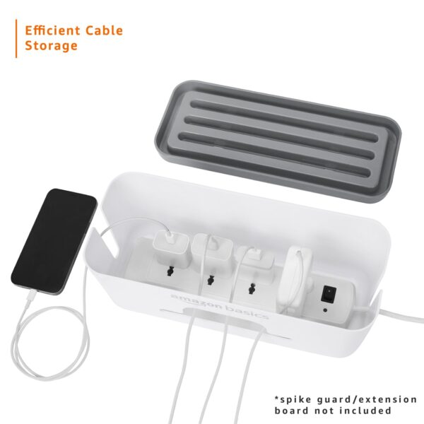 1733960177 Amazon Basics Cable Management Box with Mobile Stand Power Strip Cords Wires Surge Protector Hiding Cover Organizer for Home Office White