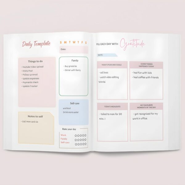 1733986322 Rays Of Ink Daily Reflections My Personal Journal Undated Planner Gratitude Journal My Personal Journal Budget Tracker Mood Tracker for Wellness Free Stickers and Bookmark 4Months