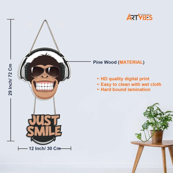 1734003365 Artvibes Monkey Smile Printed Wooden Wall Hanging Ornaments with Quotes for Home Decor Office Gifts Living Room Bedroom Wood Decorative Items Modern Decoration Artworks WH 5707N