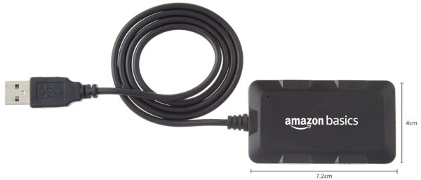 1734038268 Amazon Basics Hi Speed 4 Port Ultra Slim USB 2.0 Hub for Laptops and Computers Black