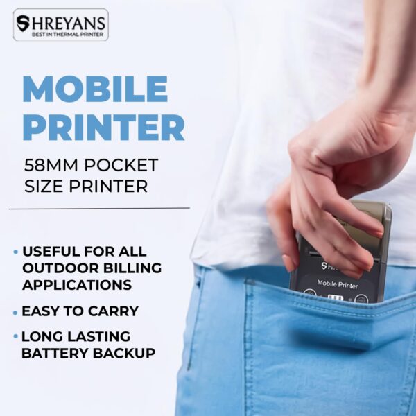 1734039391 SHREYANS 58mm Mini Portable Inkless Thermal Printer with All accesories Paper Roll Pouch Adapter USB Cable Easy to Connect with Mobile with Adaptor