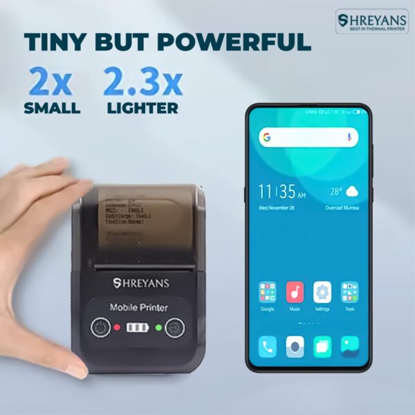 1734039393 SHREYANS 58mm Mini Portable Inkless Thermal Printer with All accesories Paper Roll Pouch Adapter USB Cable Easy to Connect with Mobile with Adaptor