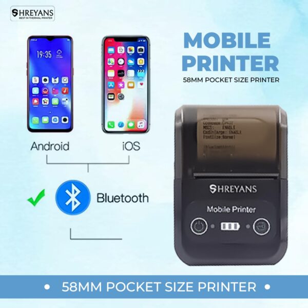 1734039396 SHREYANS 58mm Mini Portable Inkless Thermal Printer with All accesories Paper Roll Pouch Adapter USB Cable Easy to Connect with Mobile with Adaptor