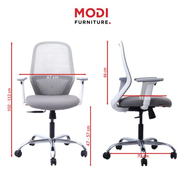 1734050349 Modi Furniture Savvy Office Chair 3 Years Warranty Smart Synchro Tilt Single Lock Mechanism Ergonomic Chair for Home Office Mesh Fabric Mid Back Grey