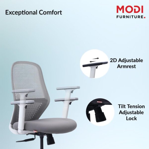 1734050356 Modi Furniture Savvy Office Chair 3 Years Warranty Smart Synchro Tilt Single Lock Mechanism Ergonomic Chair for Home Office Mesh Fabric Mid Back Grey