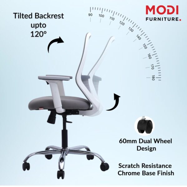 1734050362 Modi Furniture Savvy Office Chair 3 Years Warranty Smart Synchro Tilt Single Lock Mechanism Ergonomic Chair for Home Office Mesh Fabric Mid Back Grey