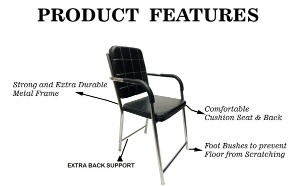 1734150282 APPLE FURNITURE Office Study Computer Library Visitor Chair with arm Rest with Steel Frame and Cushion seat Back Chair Without Wheels 6 Black Standard