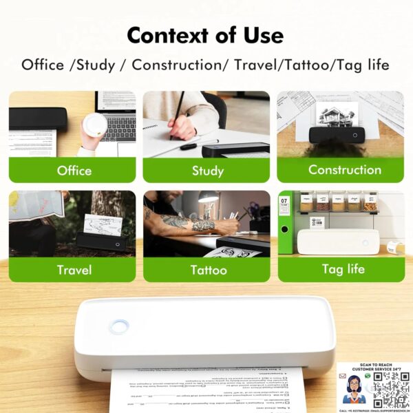 1734221455 SEZNIK Portable A4 Printer Wireless Inkless for ProfessionalsTravel Mini Printer USB Bluetooth Printer Compatible with Android iOS Laptop 1 Year Warranty Classic 203dpi Black