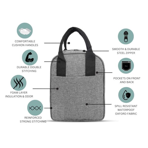 1734243967 Alt Co Insulated Lunch Bag for Office for Women and Men Leakproof Tiffin Carry Bag for Office College and School with Strong Handles Wide Pockets and Bottle Holder Grey