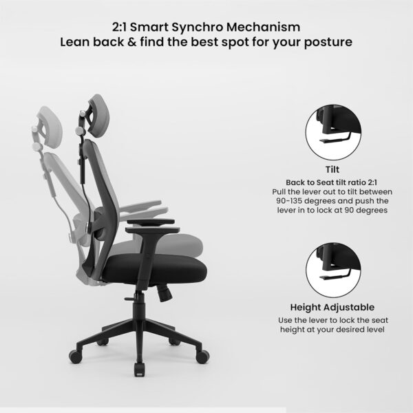 1734277139 Green Soul Yoga Office Chair with 21 Smart Synchro Mechanism 3D Adjustable Headrest 1D Adjustable Armrest Strong Nylon Base High Back Ergonomic Chair for Home Office Grey