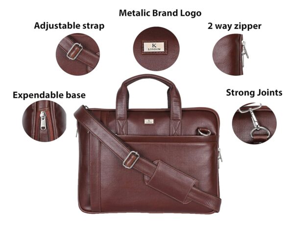 1734356182 K London 14 Inches Slim Vegan Leather Expandable Men Women Unisex LaptopMacBook ShoulderMessengerOfficeTravelBusiness Bag for Men Women with Multiple compartments1808