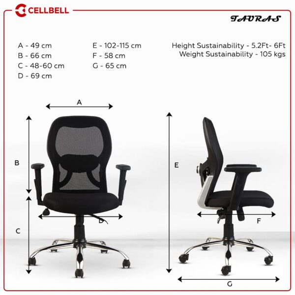 1734471836 CELLBELL Tauras C100 Mesh Mid Back Home Office ChairComputer ChairStudy ChairRevolving ChairDesk Chair for Work from Home Metal Base Seat Height Adjustable Chair Black