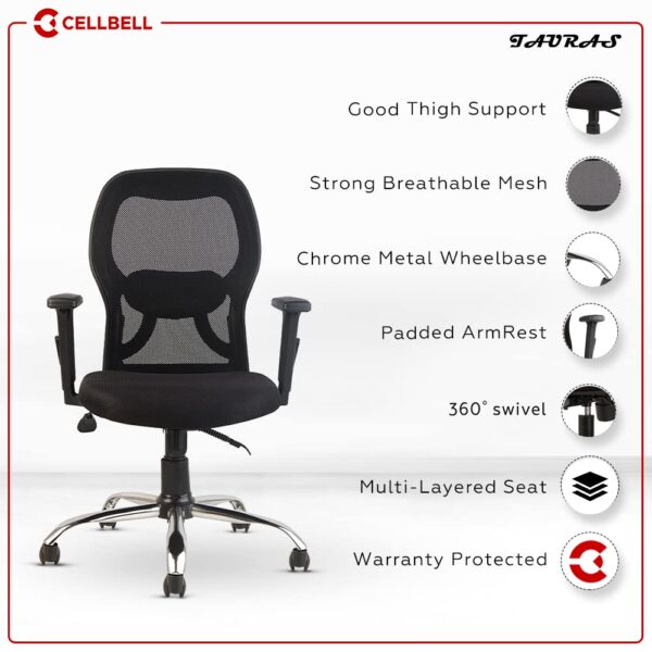 1734471837 CELLBELL Tauras C100 Mesh Mid Back Home Office ChairComputer ChairStudy ChairRevolving ChairDesk Chair for Work from Home Metal Base Seat Height Adjustable Chair Black