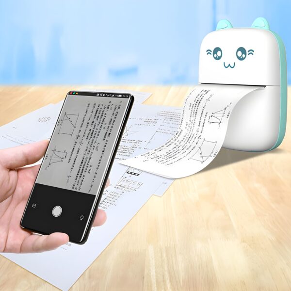 1734609250 Cute Mini Portable Thermal Printer Inkfree Wirless Bluetooth Printer Compatible with Android iOS Best for Students Home Office Exam Notes Stickers Lists 1 Paper Roll Blue