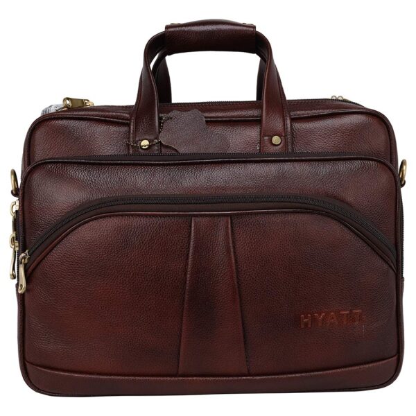 1734697378 HYATT Leather Accessories 16 Inch 24 litres Capacity Leather Laptop Office Briefcase for Men Upto16 inch Laptop Compartment Dimension L 16 X H 12 X W 6 Inch Weight 1.4 KG Brown