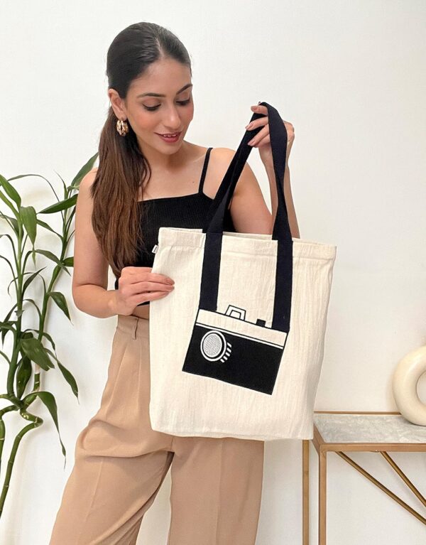 1734716616 MASQ Women Girls Embroidered Canvas Tote Bag with Zip Eco Friendly 100 Organic Cotton Stylish Daily Use Bag for Work College Travel Casual Perfect Affordable Gift